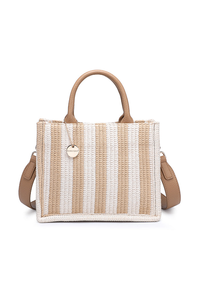 KASSANDRA The Vietri – Striped Woven Mini Tote Beige