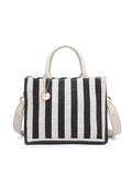KASSANDRA Chic Striped Woven Mini Tote Bag Black