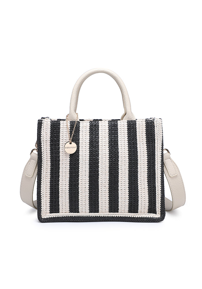 KASSANDRA Chic Striped Woven Mini Tote Bag Black