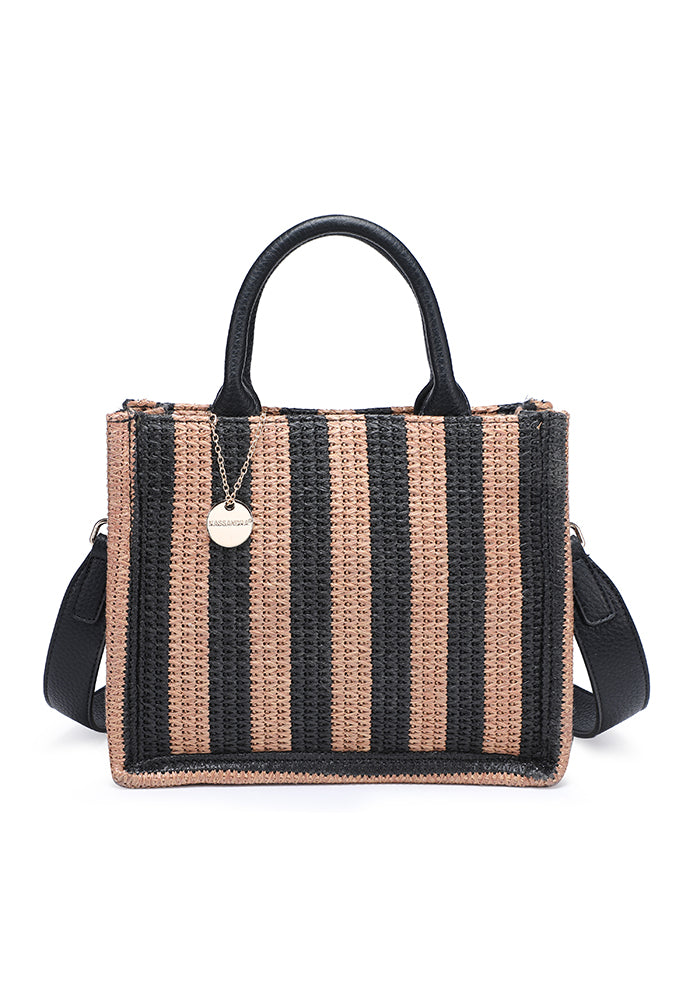 KASSANDRA The Vietri – Striped Woven Mini Tote Dark Brown
