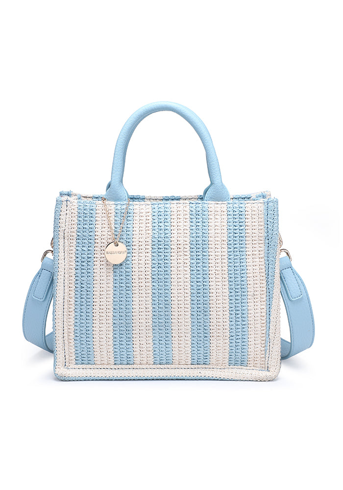 KASSANDRA The Vietri – Striped Woven Mini Tote Navy