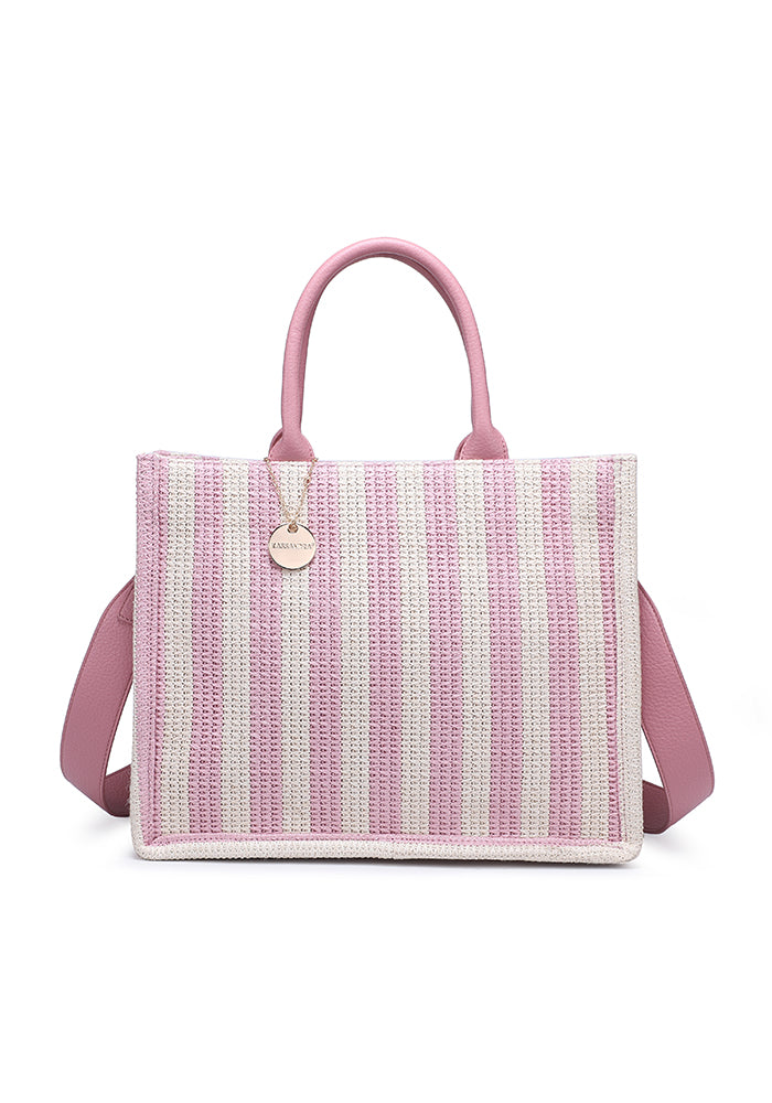 KASSANDRA Elegant Striped Woven Tote Bag Pink