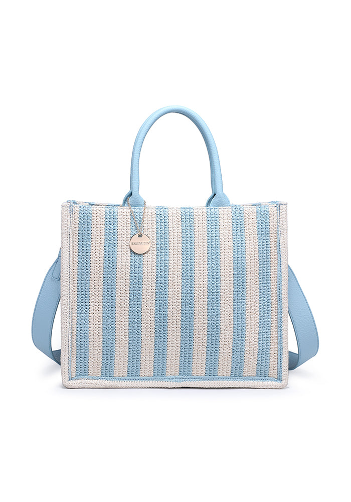 KASSANDRA Elegant Striped Woven Tote Bag Navy