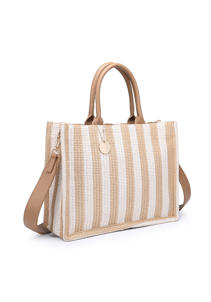KASSANDRA Elegant Striped Woven Tote Bag