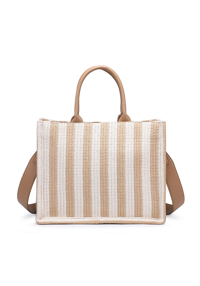 KASSANDRA Elegant Striped Woven Tote Bag