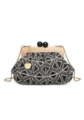 KASSANDRA Elegant Textured Fabric Clutch with Wooden Frame Black