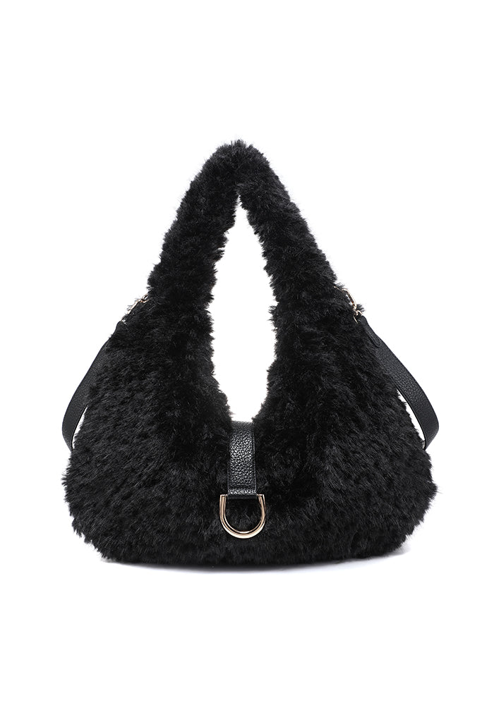 Teddy Bouclé D-Ring Hobo Shoulder Bag