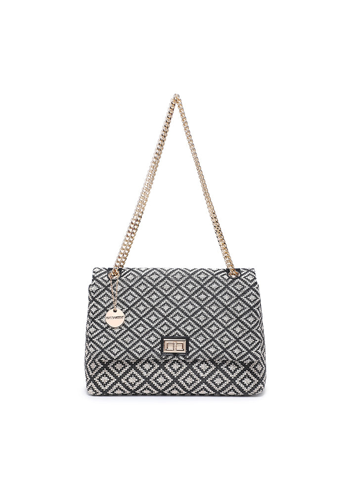KASSANDRA Geometric Pattern Chain Shoulder Bag Black