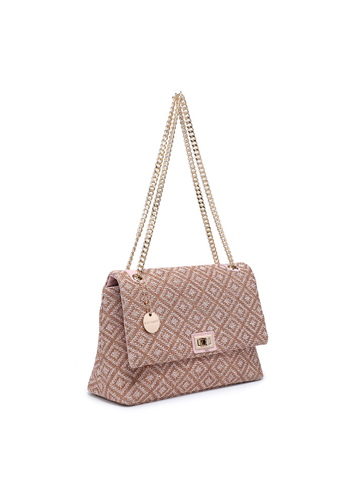 KASSANDRA Geometric Pattern Chain Shoulder Bag