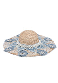 KASSANDRA Elegant Floral Lace Embellished Straw Hat Navy