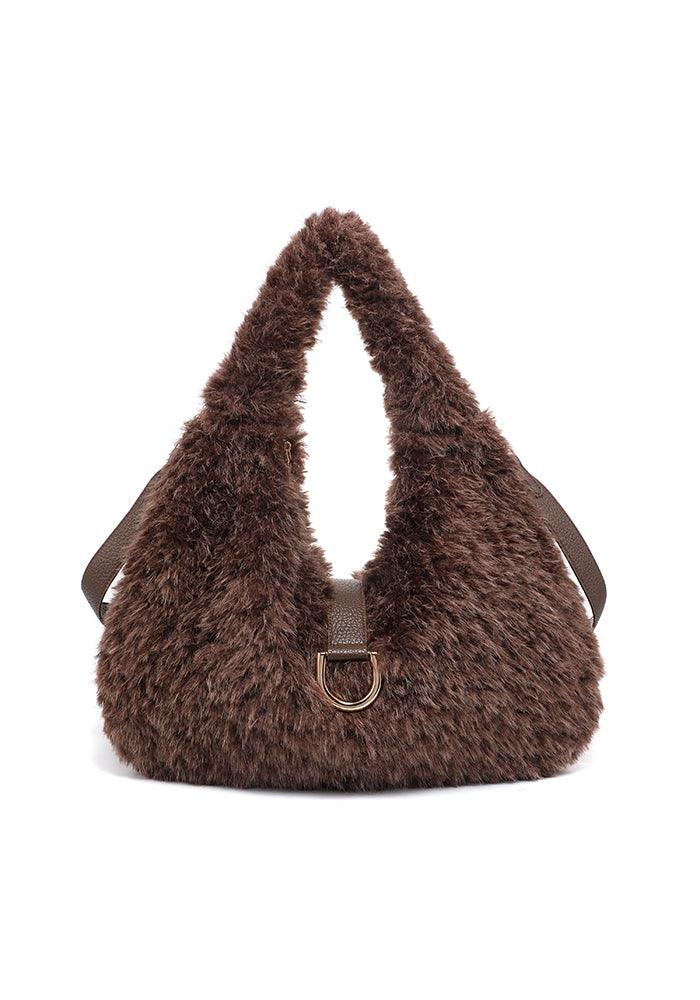 Teddy Bouclé D-Ring Hobo Shoulder Bag