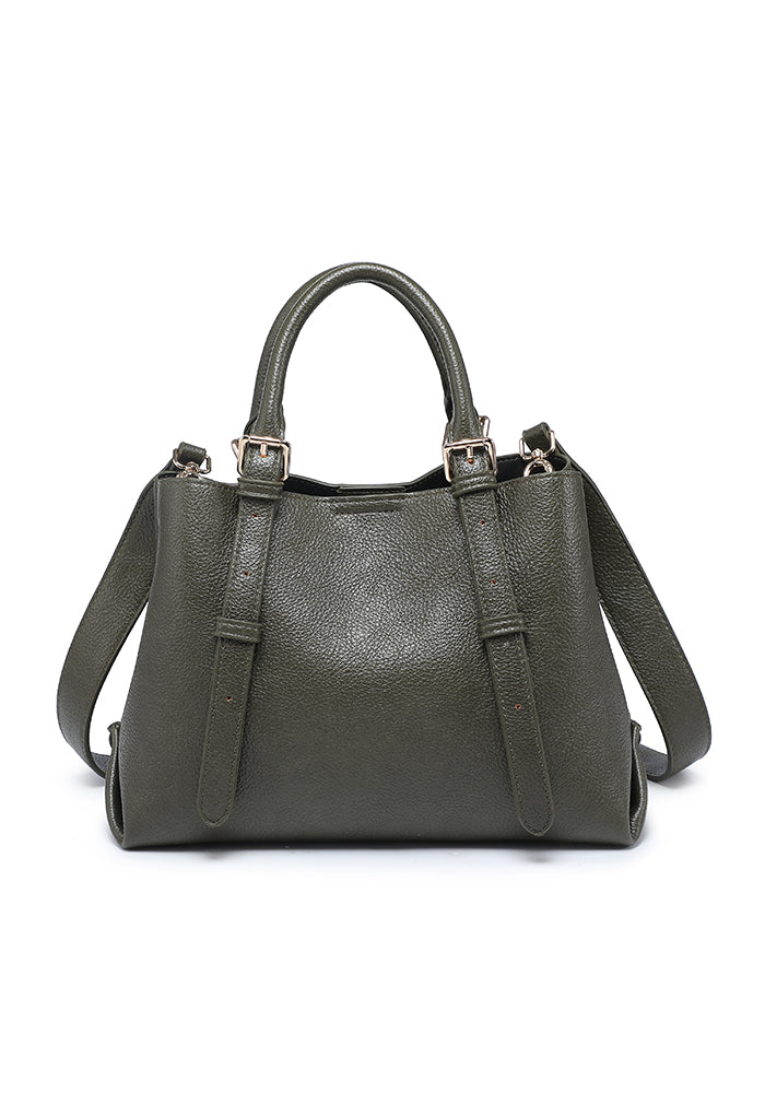 Pebbled Buckle-Trim Mini Work Satchel