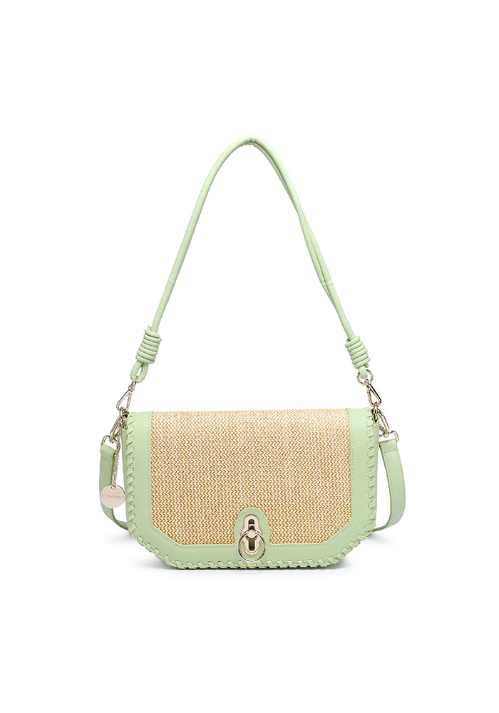 KASSANDRA Woven Flap Shoulder Bag with Contrast Trim Green