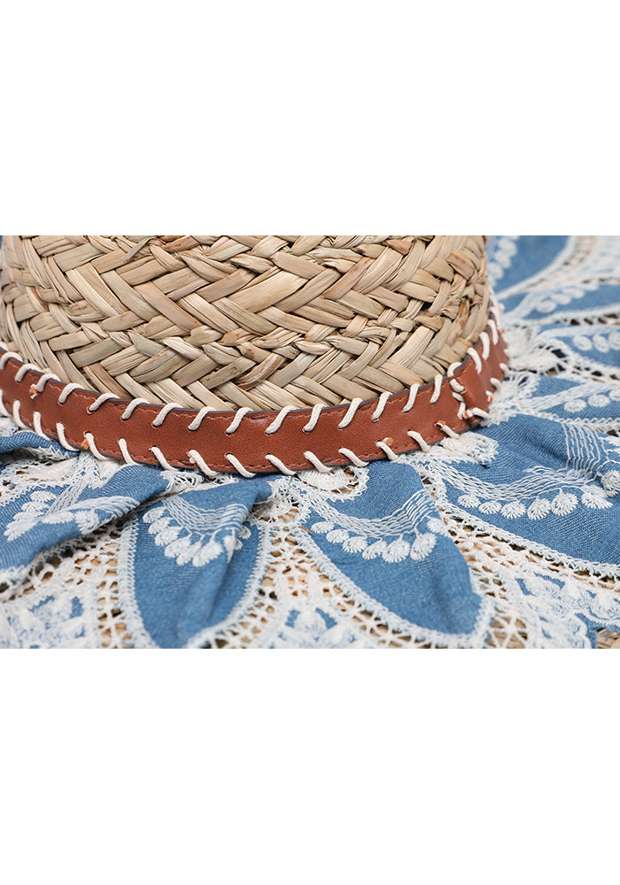 KASSANDRA Chic Floral Lace Trimmed Straw Hat