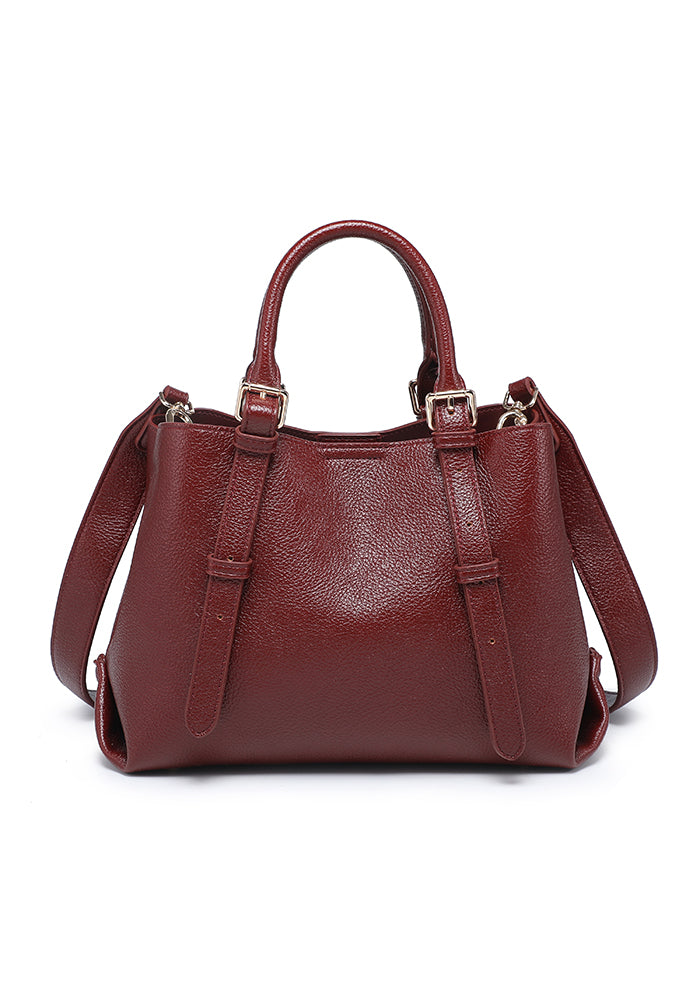 Pebbled Buckle-Trim Mini Work Satchel