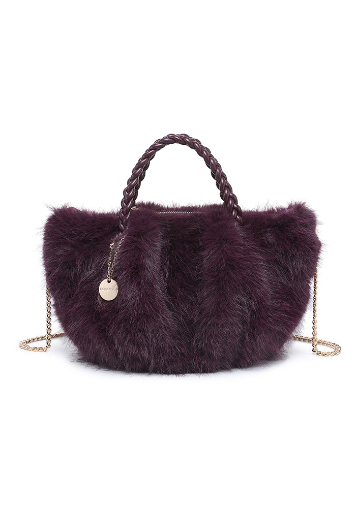 Faux Fur Braided-Handle Chain Tote