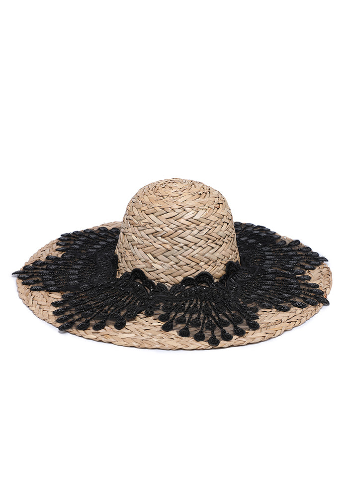 KASSANDRA The Argentario – Lace Straw Hat Black