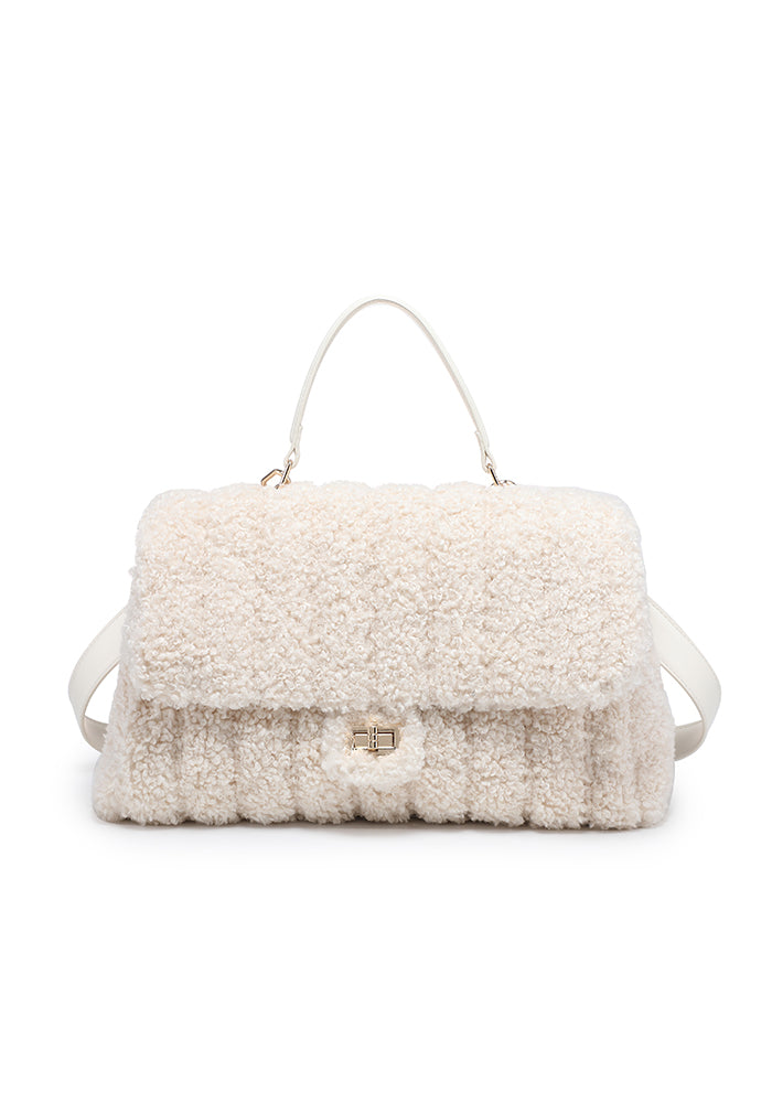 Teddy Bouclé Flap Satchel with Turn-Lock
