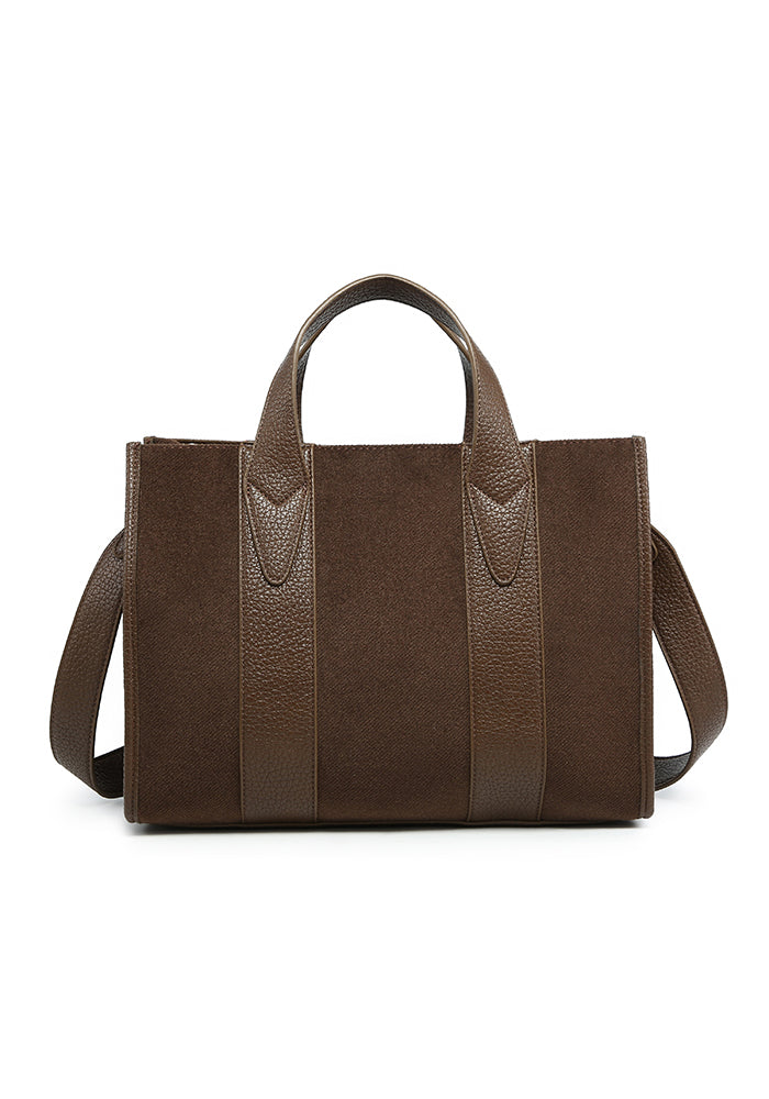 Borsa tote strutturata con finiture in pelle scamosciata e goffrata