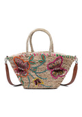 KASSANDRA Vibrant Floral Embroidered Straw Tote Bag Orange