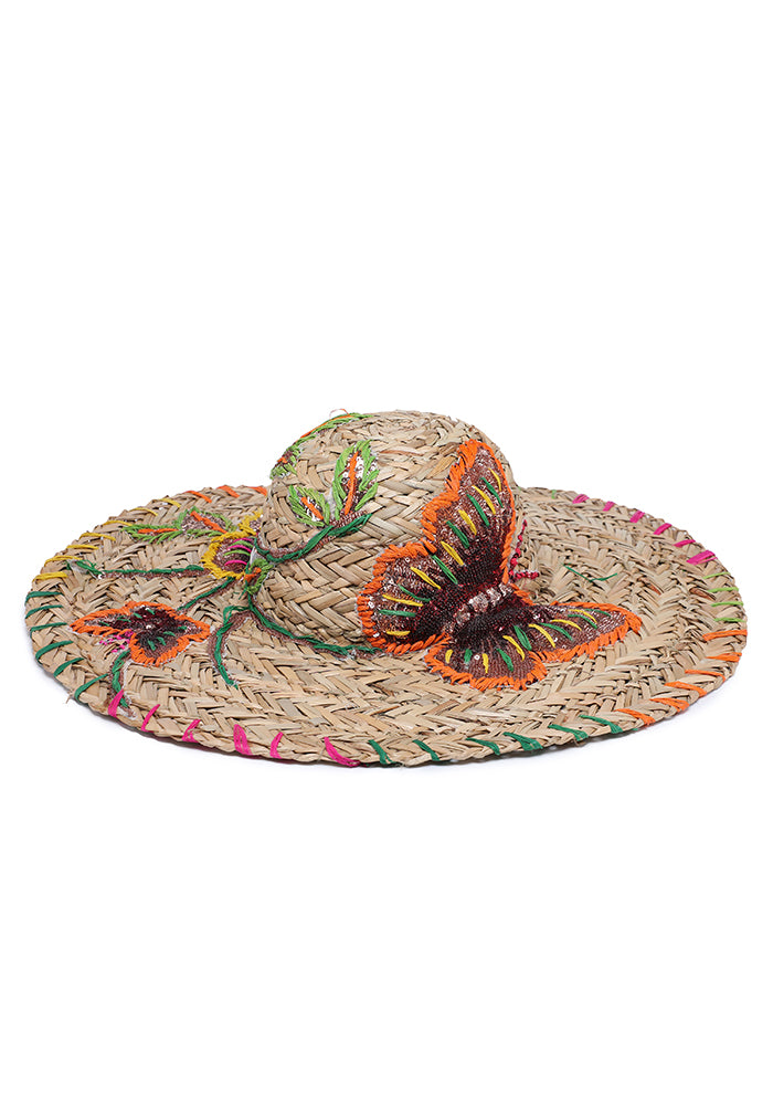 KASSANDRA Butterfly Embroidered Straw Hat