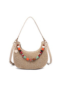 KASSANDRA Beaded Accent Crochet Hobo Bag Beige