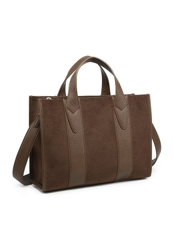 Borsa tote strutturata con finiture in pelle scamosciata e goffrata