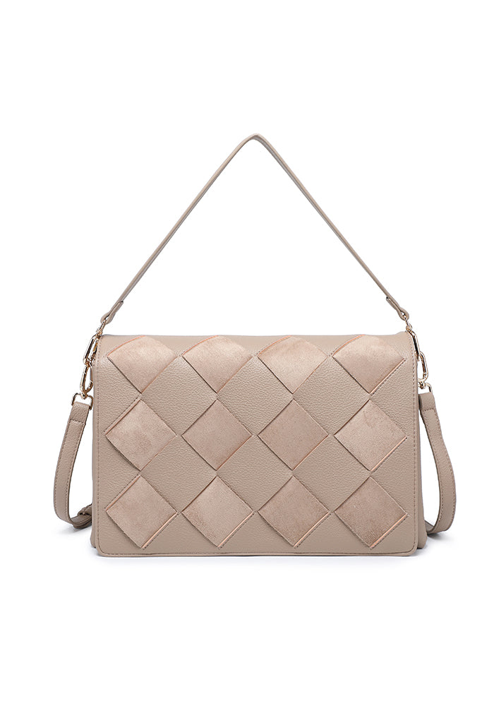 Woven Patchwork Accordion Flap Shoulder Bag