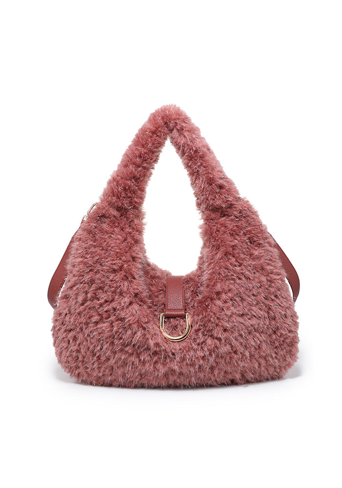 Teddy Bouclé D-Ring Hobo Shoulder Bag