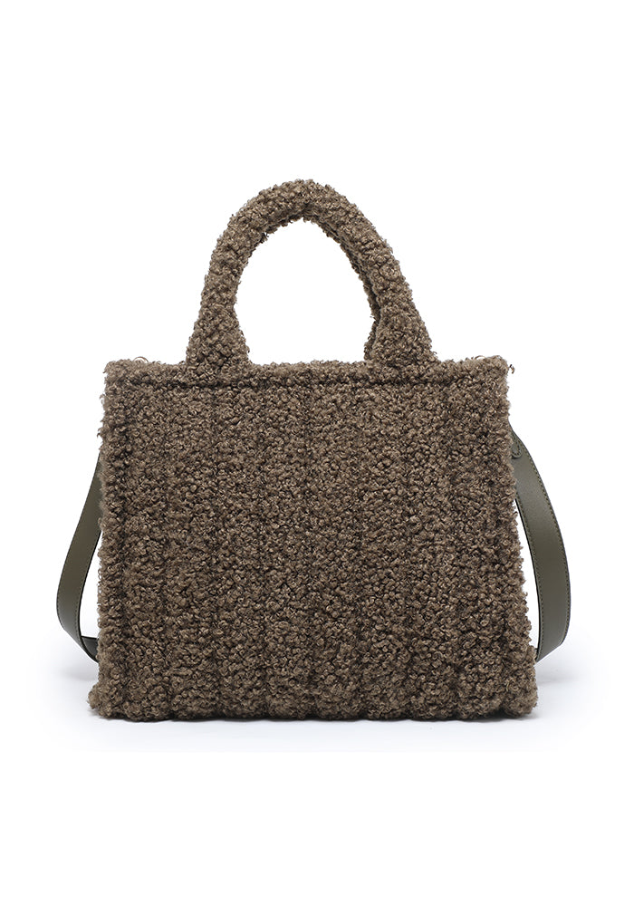 Teddy Bouclé Structured Tote with Wide Strap