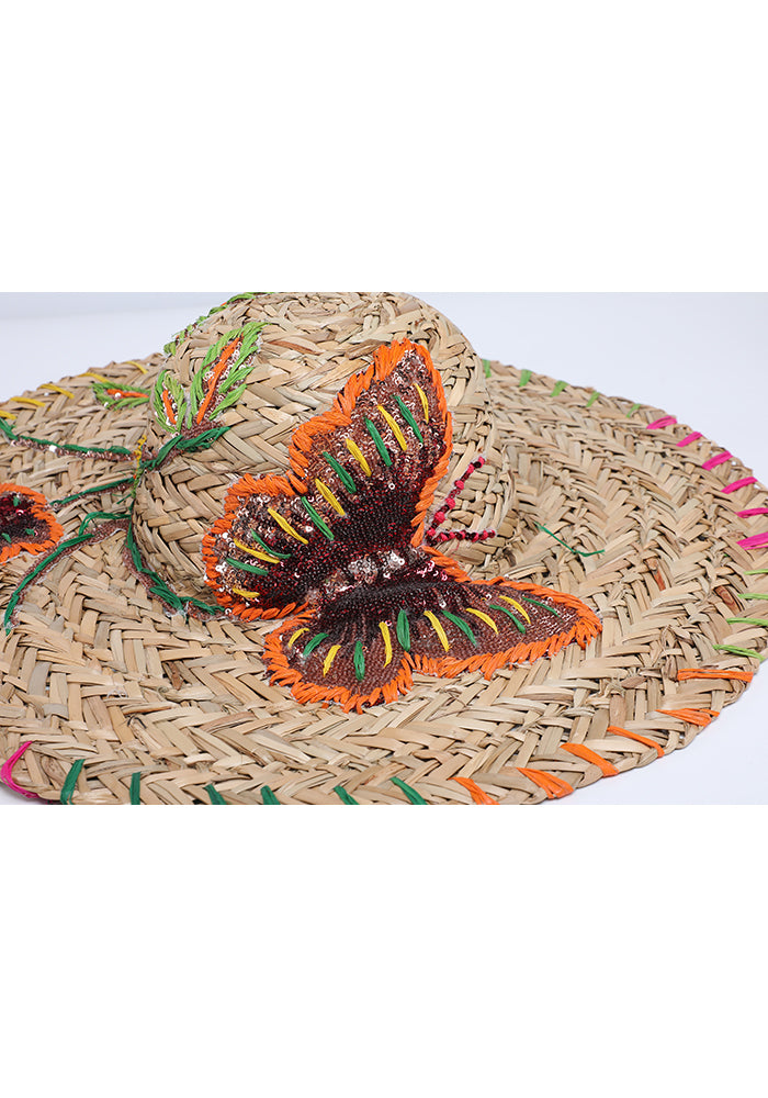 KASSANDRA Butterfly Embroidered Straw Hat