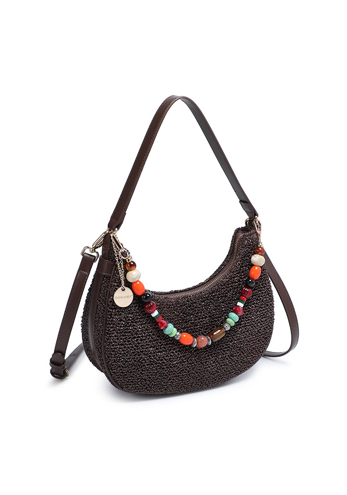 KASSANDRA Beaded Accent Crochet Hobo Bag