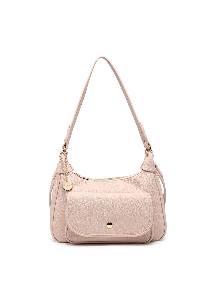 KASSANDRA Minimalist Chic Soft Pebbled Leather Shoulder Bag Pink