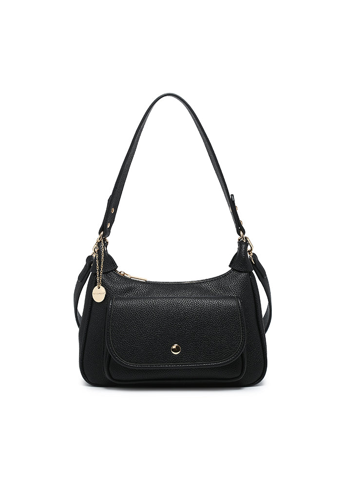 KASSANDRA Minimalist Chic Soft Pebbled Leather Shoulder Bag Black