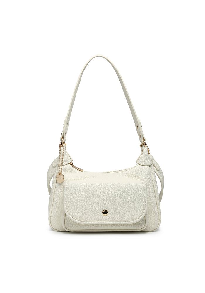 KASSANDRA Minimalist Chic Soft Pebbled Leather Shoulder Bag White