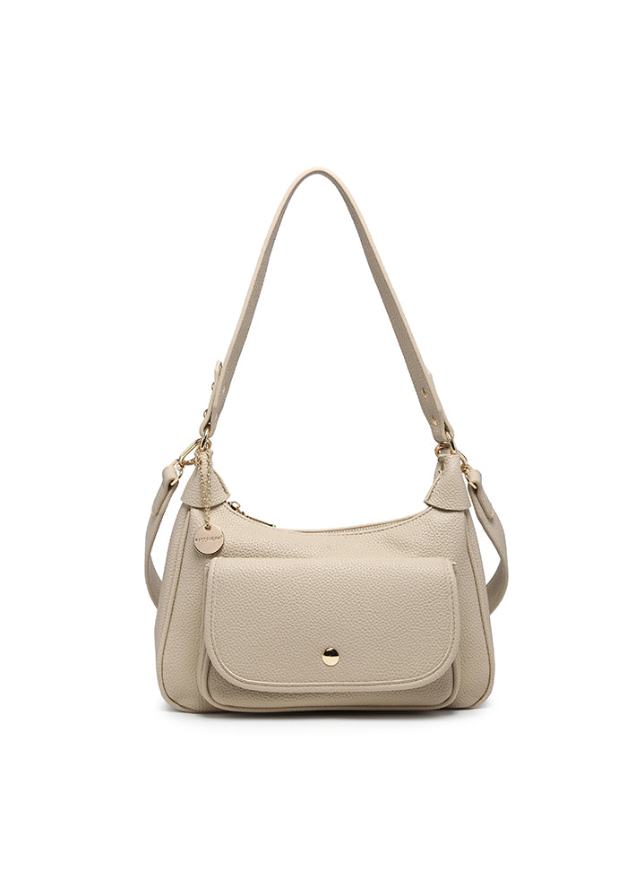 KASSANDRA Minimalist Chic Soft Pebbled Leather Shoulder Bag Beige