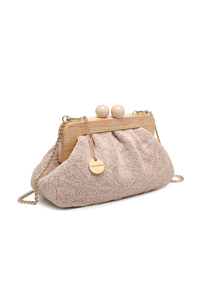 KASSANDRA Elegant Textured Fabric Clutch with Wooden Frame