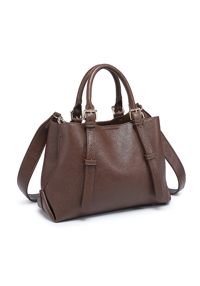 Pebbled Buckle-Trim Mini Work Satchel