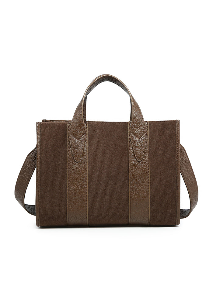 Borsa tote strutturata con finiture in pelle scamosciata e goffrata