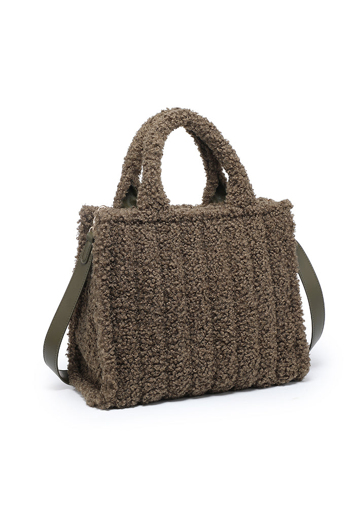 Borsa tote strutturata Teddy Bouclé con tracolla larga