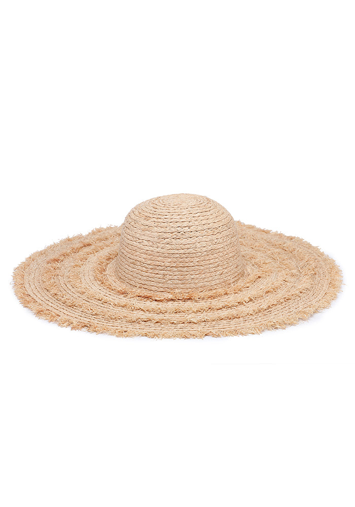 KASSANDRA Classic Fringed Wide-Brim Straw Hat White