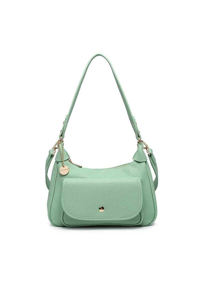 KASSANDRA Minimalist Chic Soft Pebbled Leather Shoulder Bag Green
