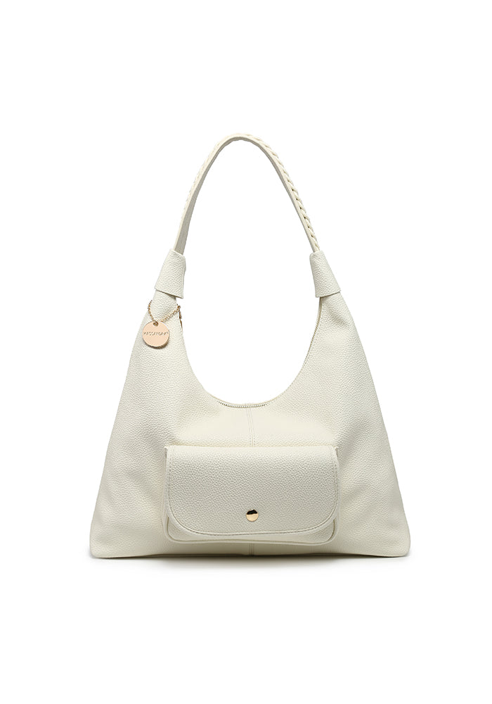KASSANDRA Minimalist Sleek Hobo Bag in Soft Pebbled Leather White