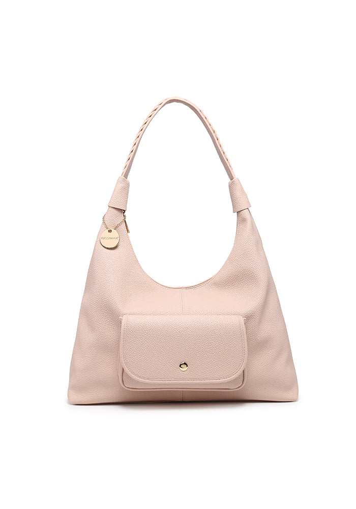 KASSANDRA Minimalist Sleek Hobo Bag in Soft Pebbled Leather Pink