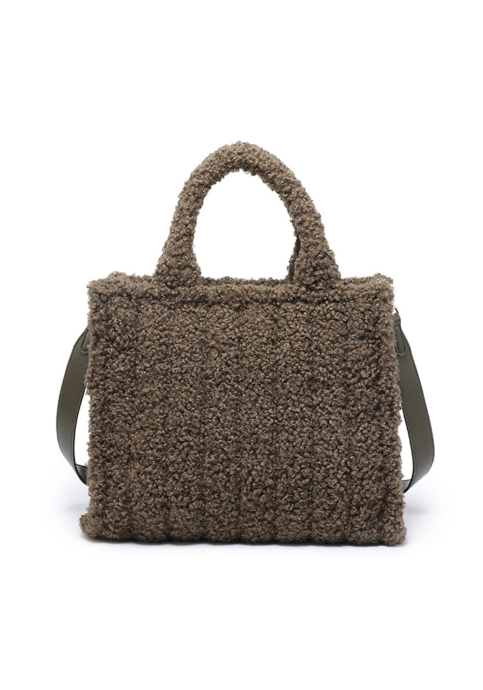 Teddy Bouclé Structured Tote with Wide Strap