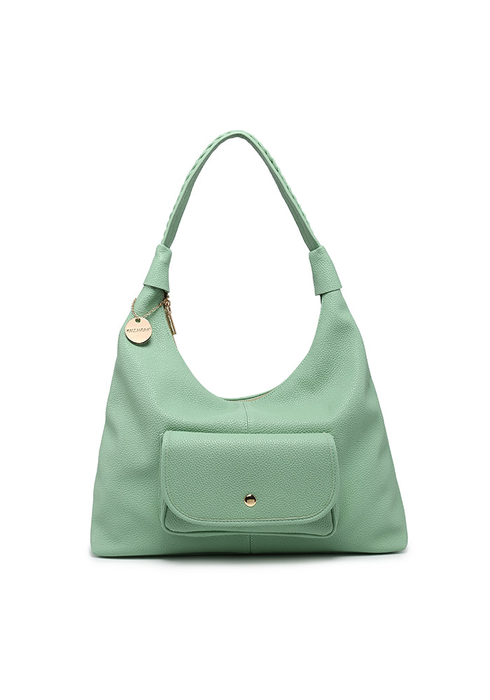 KASSANDRA Minimalist Sleek Hobo Bag in Soft Pebbled Leather Green