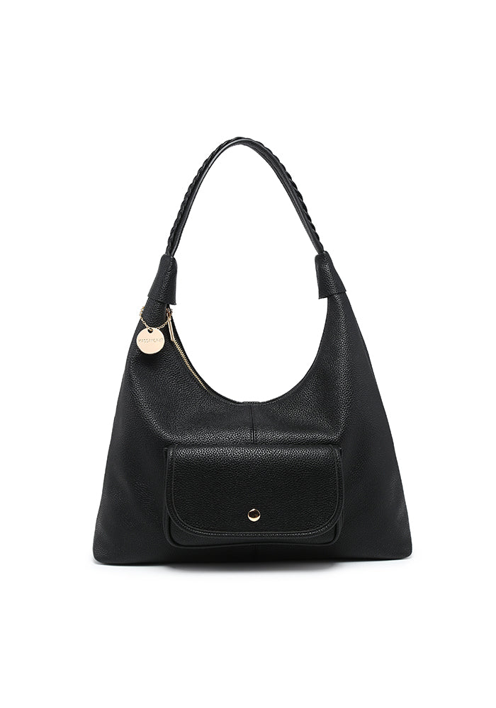 KASSANDRA Minimalist Sleek Hobo Bag in Soft Pebbled Leather Black
