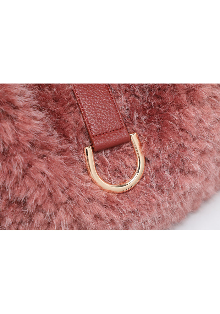 Teddy Bouclé D-Ring Hobo Shoulder Bag