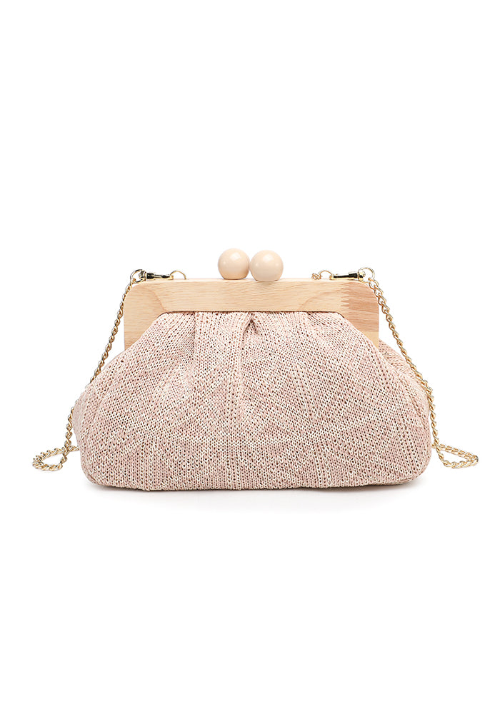 KASSANDRA Elegant Textured Fabric Clutch with Wooden Frame
