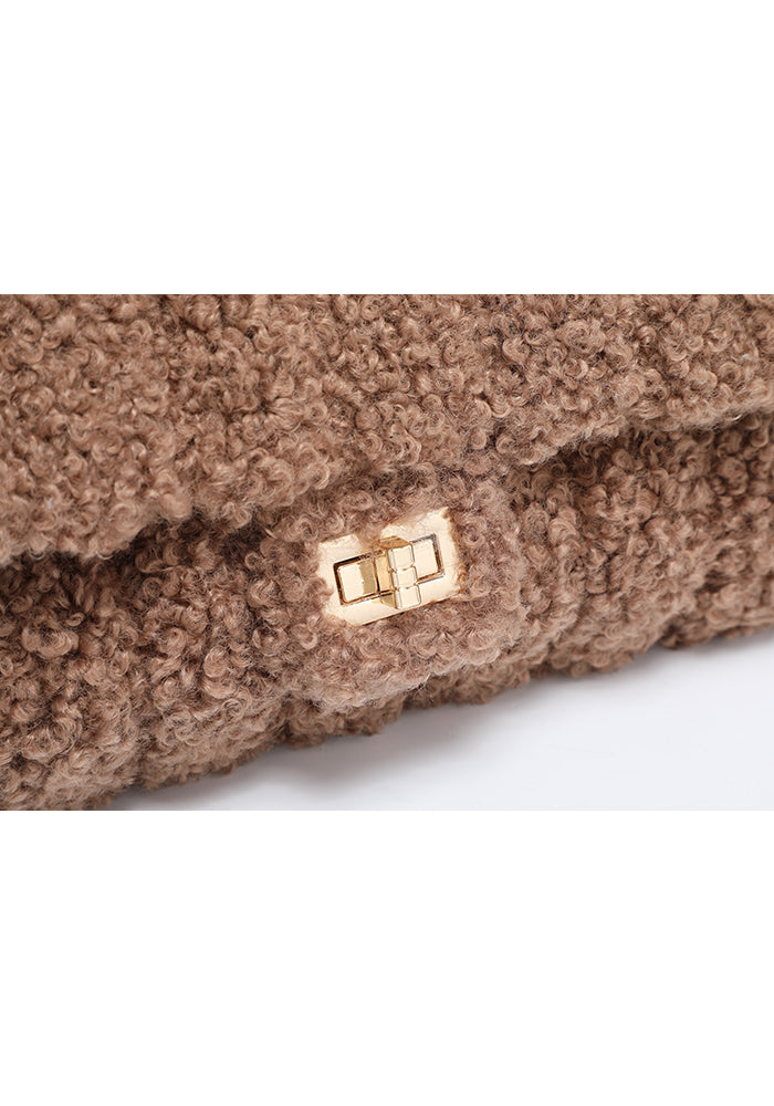 Teddy Bouclé Flap Satchel with Turn-Lock